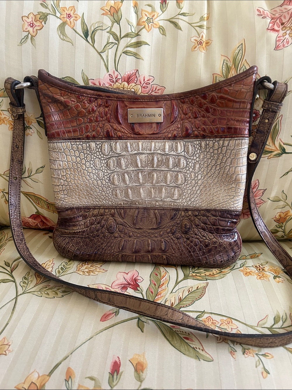 Brahmin Jody Tri-Colored Croc Crossbody/Shoulder Bag